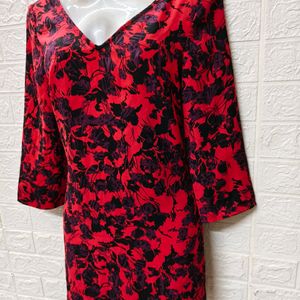 Red & Black Printed A-Line Dress for Large Size