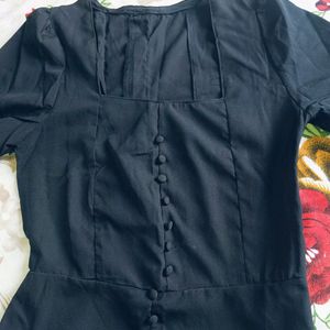 Fancy Regular Sleeve Solid Black Top