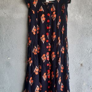 Black Anarkli Top Having Orange Floral Design