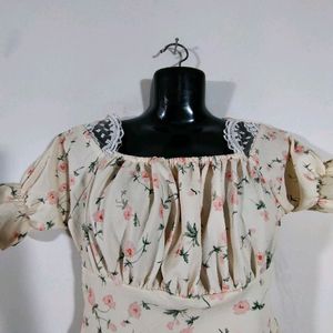 Cream Floral Printed Dress