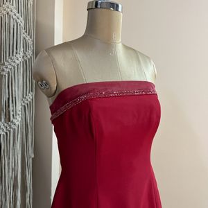 Maroon Tube Trail Gown