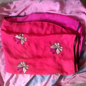 Pink Saree With Butterflies Design