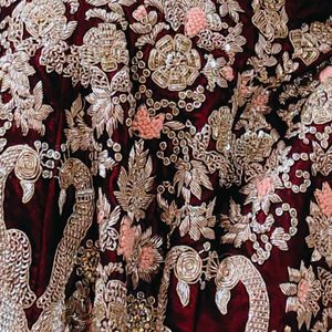 Heavy Dapka Hand Work Maroon Velve Bridal Lehnga