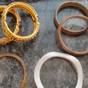 Gold Bangles Pair, And Plastic Bangle