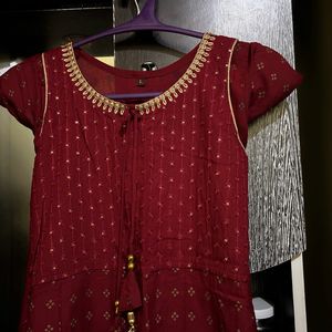 Rust Maroon Colour Anarkali Kurta Size S