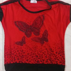 Red Butterfly Print Top