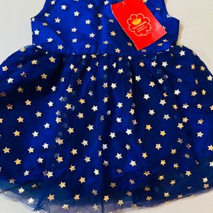 Beautiful Star Printed Frock For 3-4 Year Girl