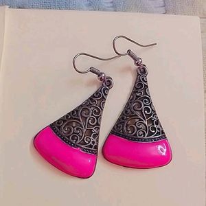 Neon Pink Oxidised Earrings