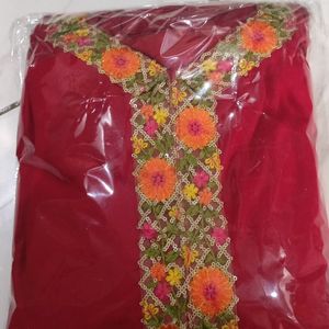 Red Suit with plazo and multi colour dupatta