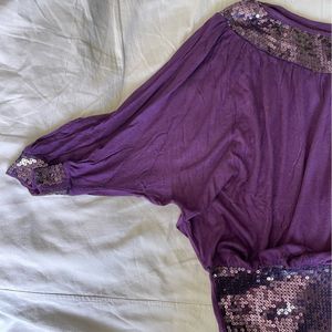 Purple Dolman Sleeves Sequin Top