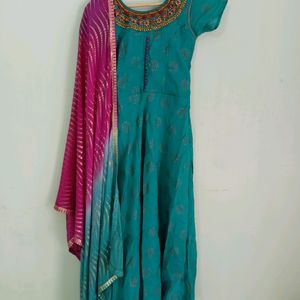 Blue Anarkali Gown With Dupatta