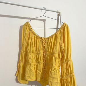 Yellow Stylish Top With Bubble Sleeves