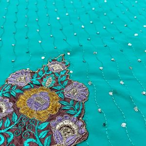 Blue Beautiful saree and blouse with embroidery