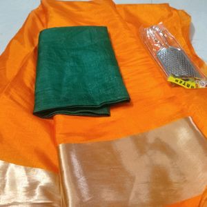 New🌟3D Satin Silk Saree With Blouse