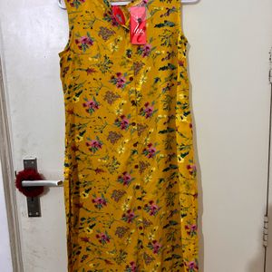 Fusion Beautiful Mustard Floral Kurti With Attacheble Sleeves