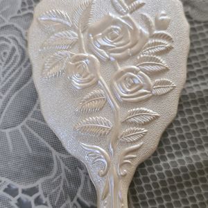 Ivory White Hand Mirror with carved roses