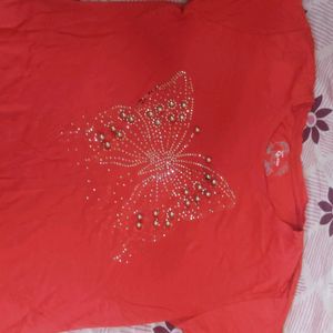 Red Butterfly RhineStone Tshirt For Women