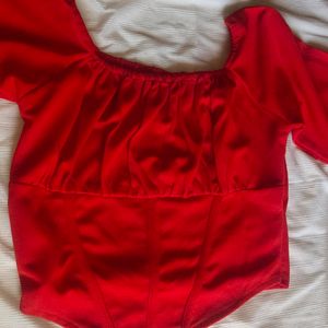 Full Sleeves Red Corset Crop Top