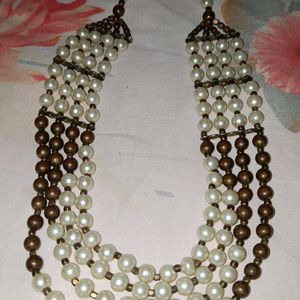 Gold & White Pearl Moti Western Necklace