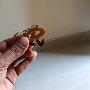 Wooden Keychain "R" Letter