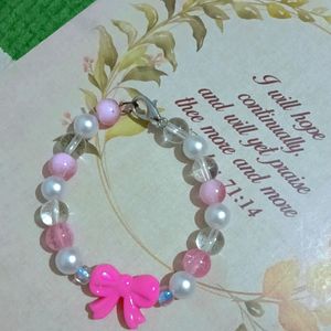 Pink And White Bow Beads Bracelet