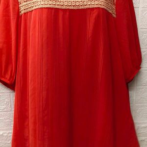 Casual Coral Color Embroidered Top