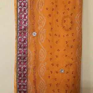 Orange Bandhej Saree With Border