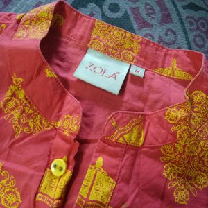 Red And Yellow Printed Kurta