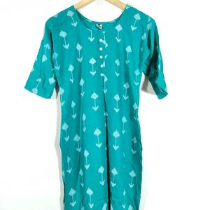 Dark Cyan Printed Kurta (Women's)