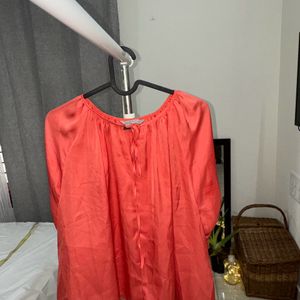 Neon Peach Satin Blouse