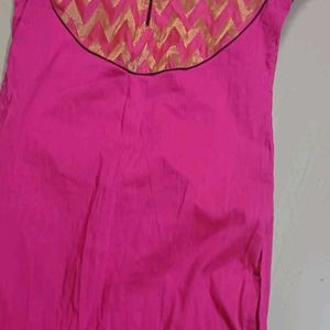 Pink Cotton Printed Kurti