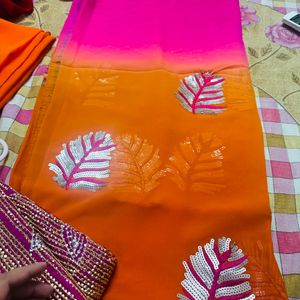 Orange Color Saree With Slight Marks