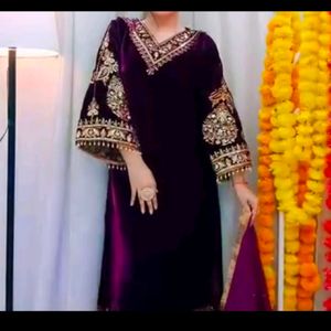 Trendy Velvet Suit With Plazo Nd Duppata