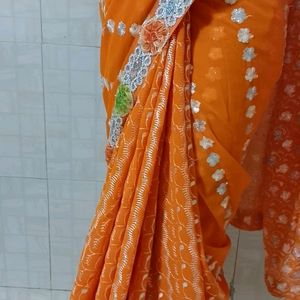 Orange Heavy Work Saree