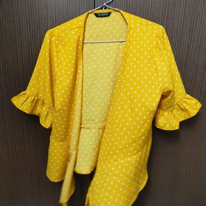 Harpa Yellow Wrap Top | Polka Dot Print | Size 38