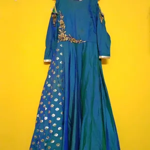 Peacock Blue Colour Ethnic Girls Gown