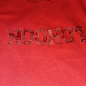 Red Colour Front Chest Glittery Design Top