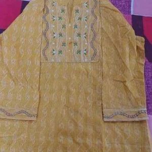 Women Yellow Embroidery Kurti