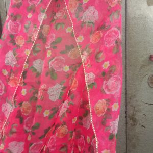 Pink Floral Organza Dupatta.