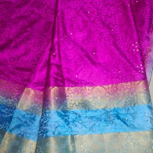 Pink And Sky Blue Colour Saree With Blouse