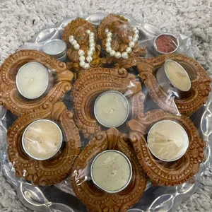 Diwali Thali With Dias And Laxmi Ganesh Idols