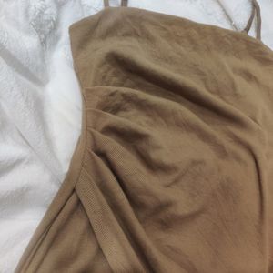 Brown/Khaki Wrap Design Dress