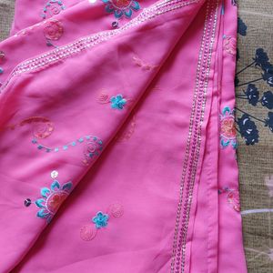 Women Pink Embellished Saree