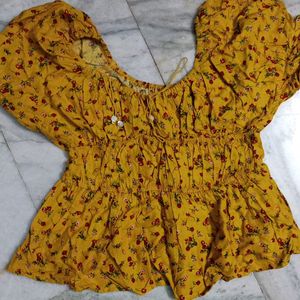 Tokyo Talkies Mustard Yellow  Printed Bardot Top