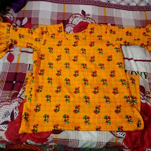 Homemade Full Set Yellow Flower Kurta With Palazzo