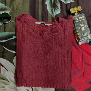 Fitted Maroon Ribbed Winter TOP