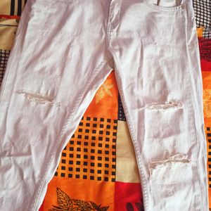 White Damage Jeans For Women