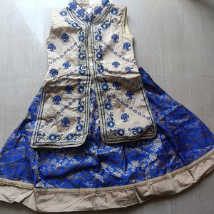 Ethnic Blue And Sandal Frock