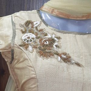 Chanderi Silk Gown With Dupatta