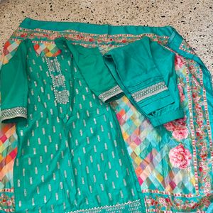 Teal Blue Sequence Kurta Dupatta Set